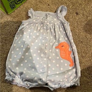 Carter's Blue and White Polka Dot One Piece with Orange Seahorse